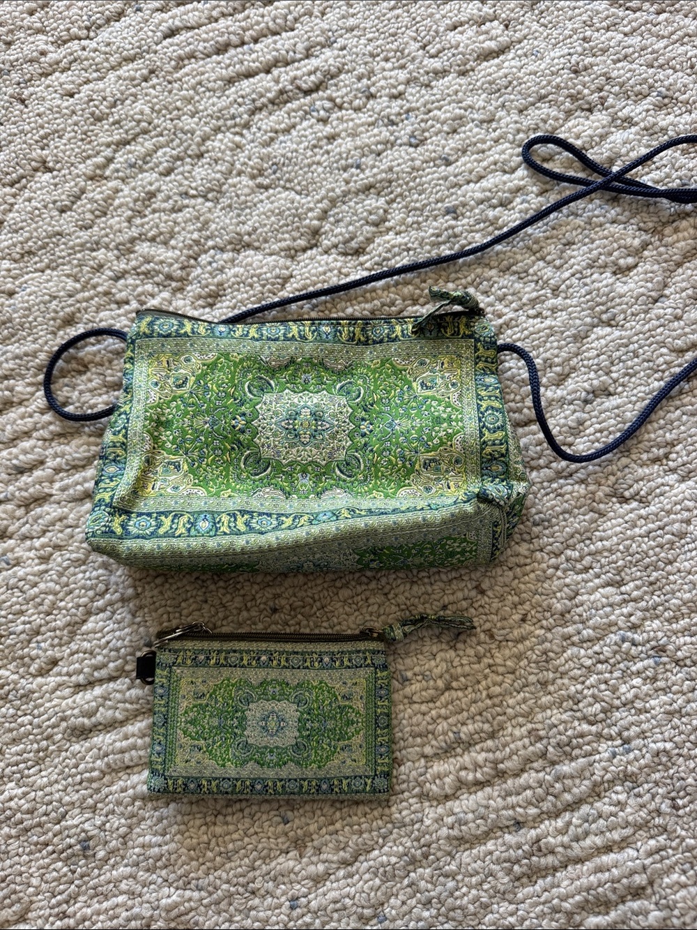 Green Patterned Crossbody Bag with Matching Pouch by